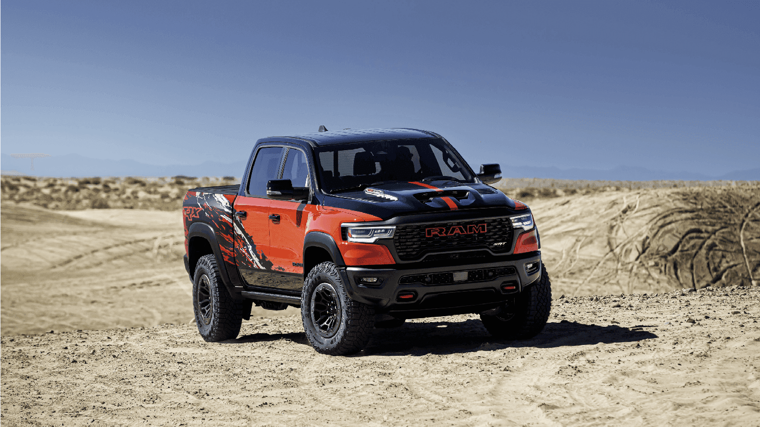 2027 Ram 1500 TRX SRT off-road performance truck, front three-quarter view.