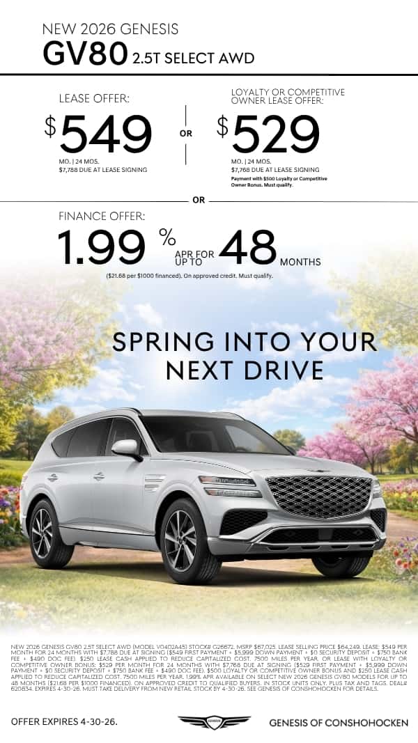 $549/mo. leases a New 2026 Genesis GV80! View Specials...