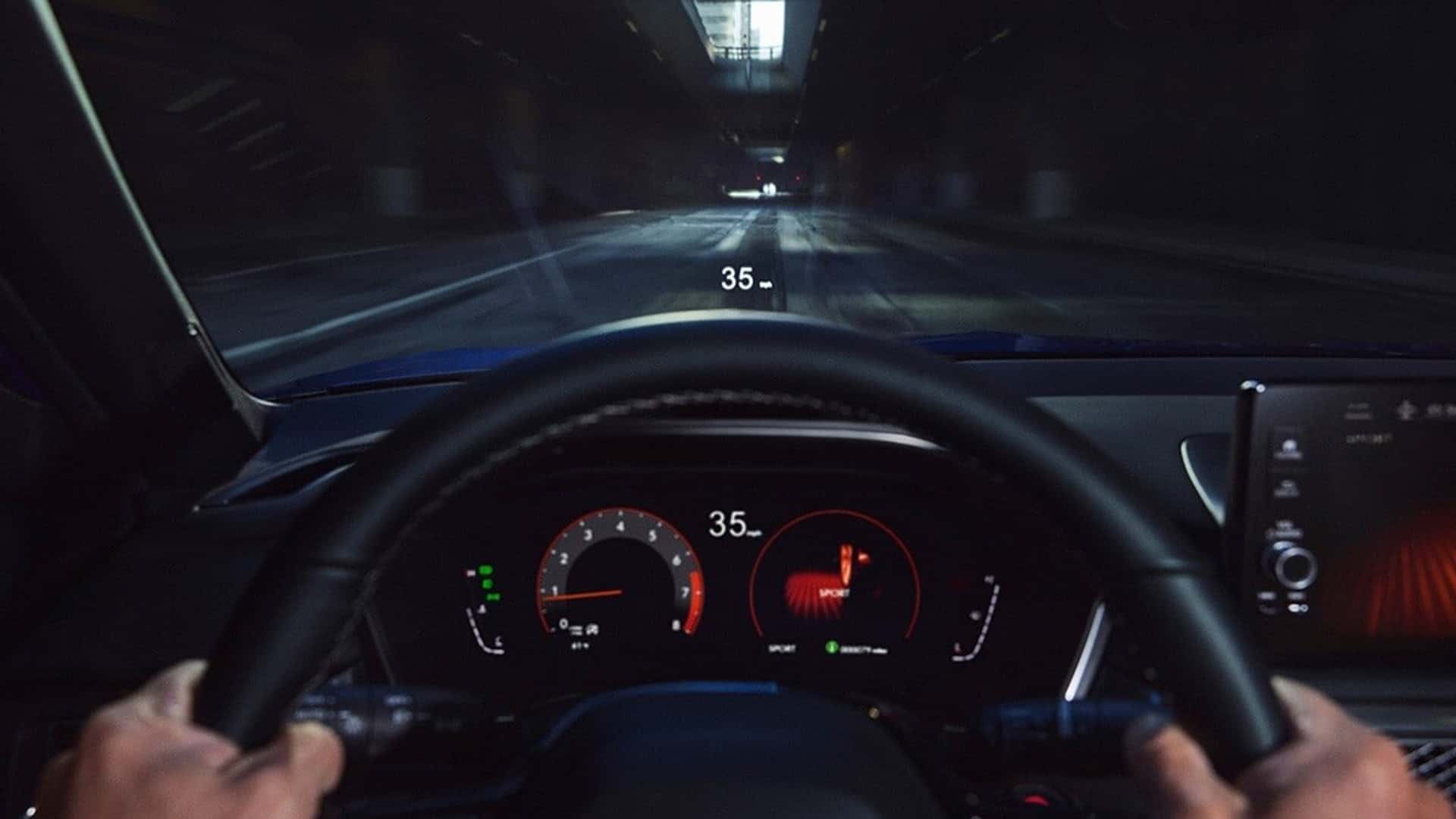 View of 2026 Acura Integra HUD While Driving Through Tunnel