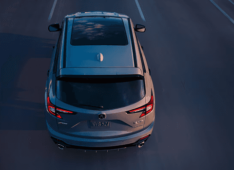 2026 Acura RDX aerial rear view with panoramic moonroof