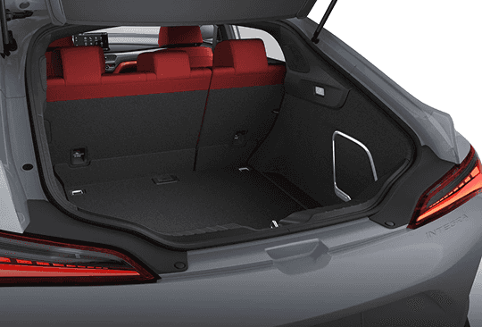 2026 Acura Integra rear cargo area with seats upright through the liftback opening