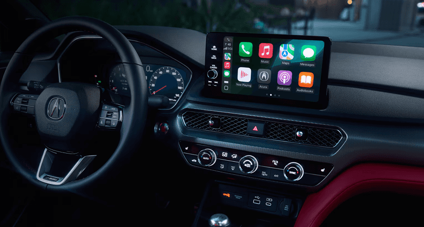 2026 Acura Integra A-Spec interior with center display showing Apple CarPlay