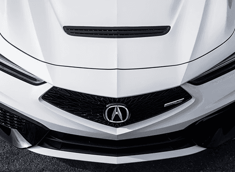 2026 Acura Integra Type S hood vents and Diamond Pentagon Grille in Platinum White Pearl