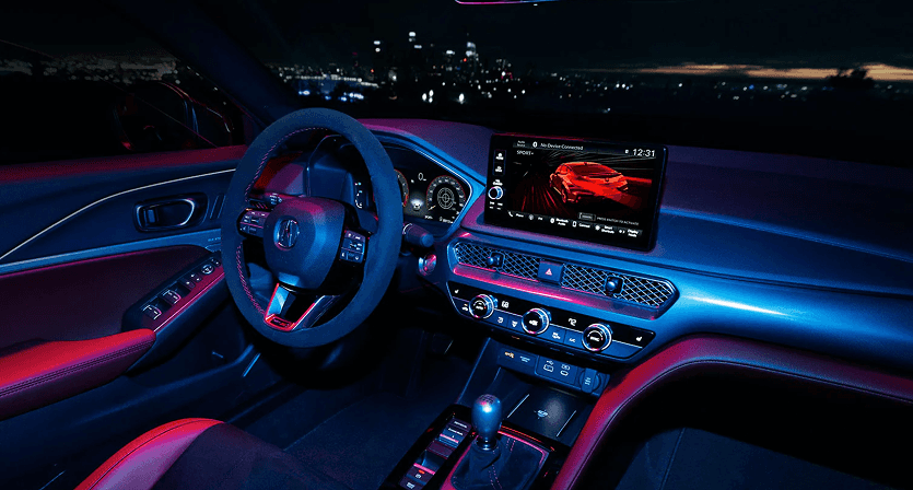 2026 Acura Integra Type S cockpit at night with ambient cabin lighting