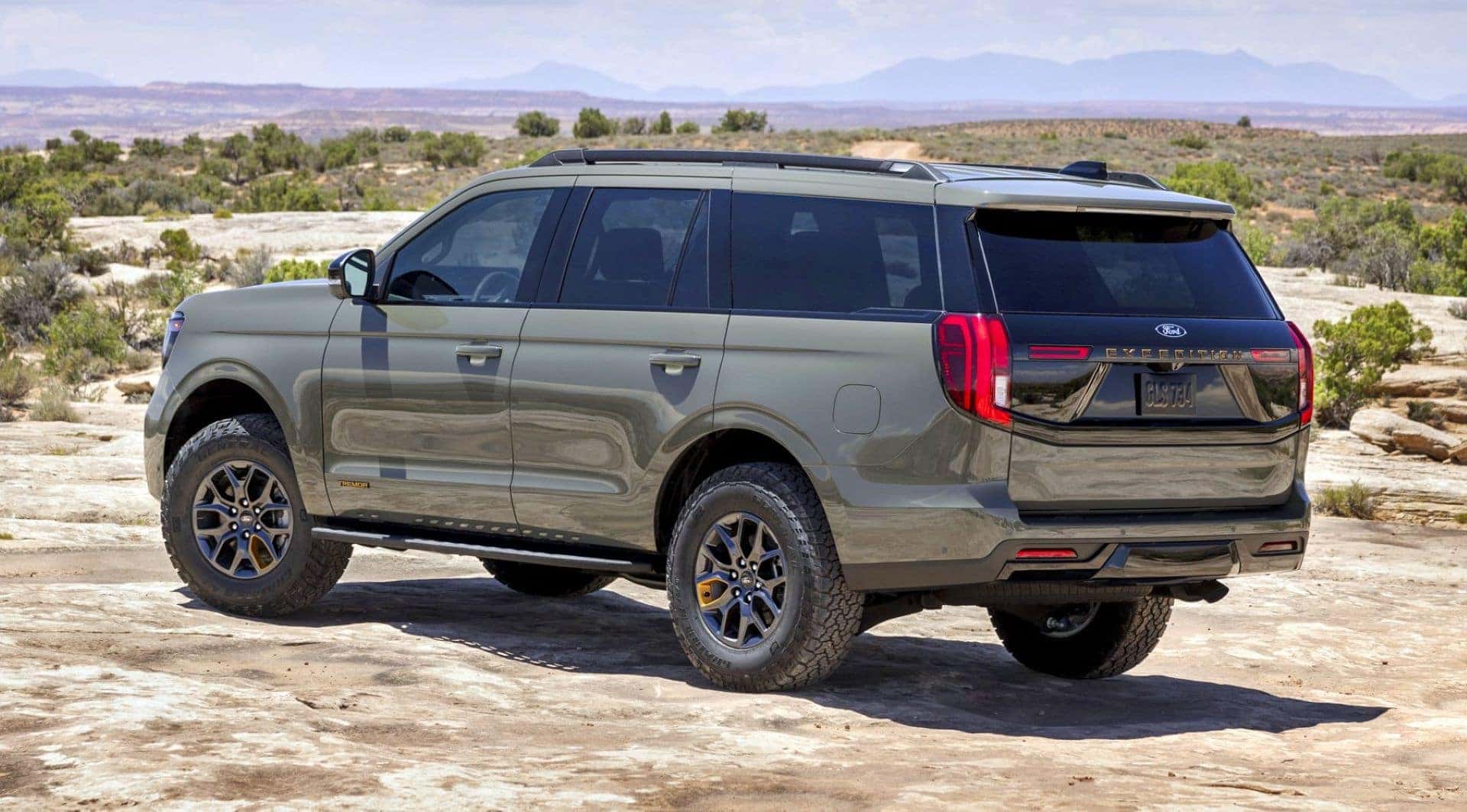 The Shiny Back Exterior Of The 2025 Ford Expedition, Parked In The Vast Grass And Sand Lands