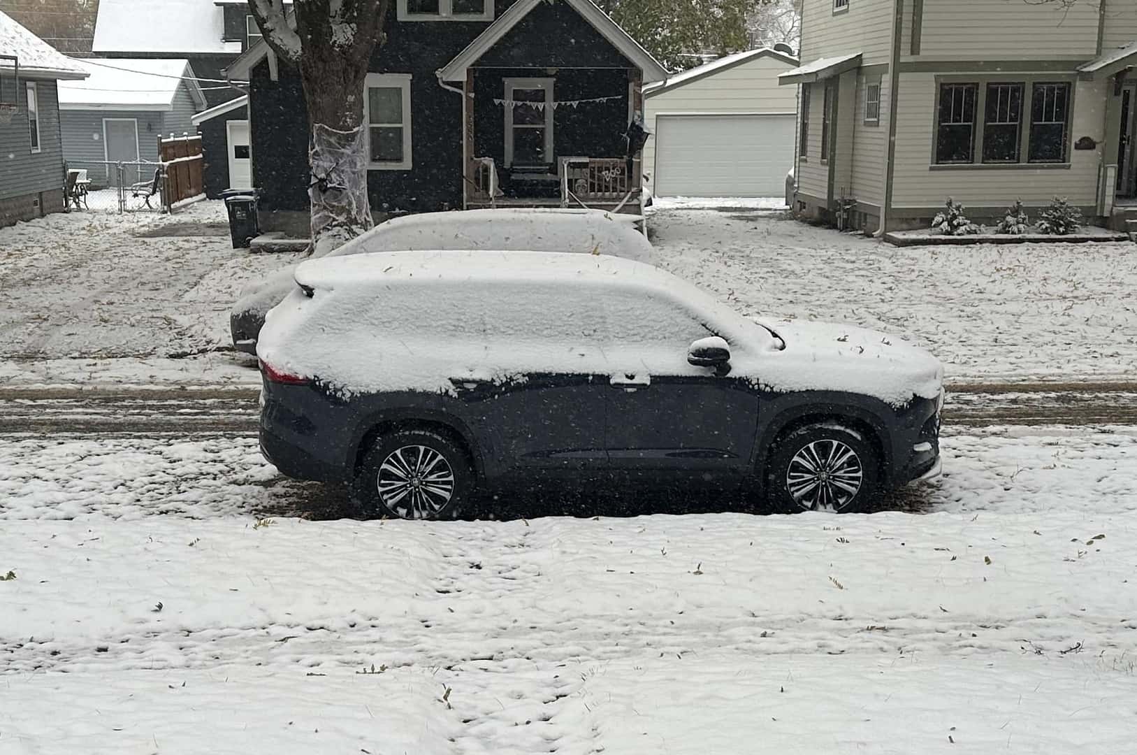 snow and ice on car