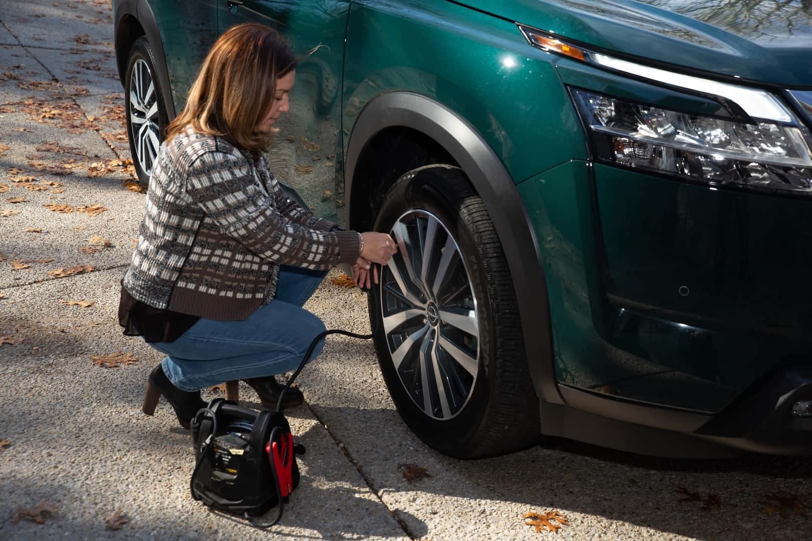 checking tire pressure