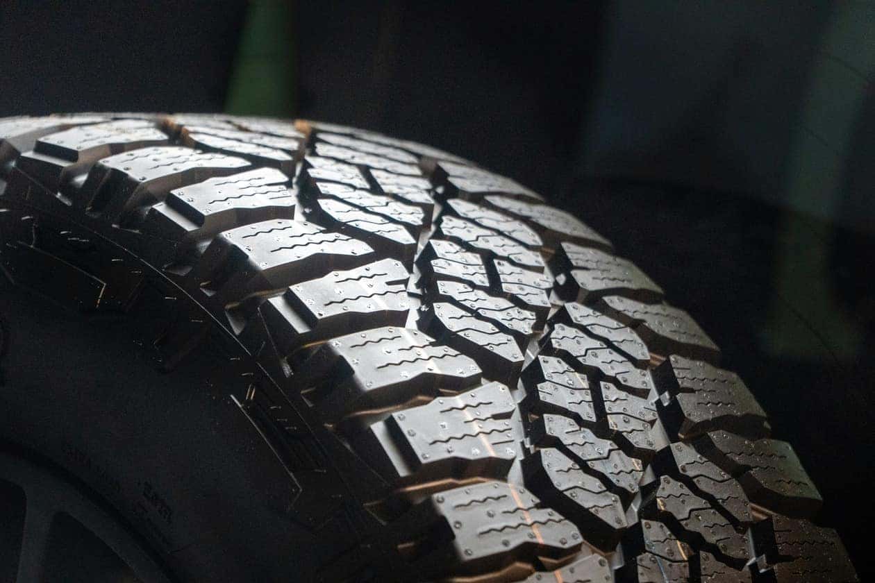 Close-up of a rugged tire tread