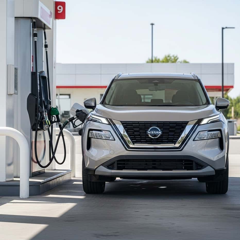 Nissan Rogue parked at a gas station