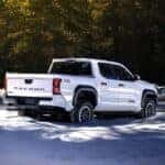White Pickup Truck in Snowy Forest Setting
