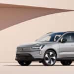 A silver Volvo EX90 electric luxury SUV