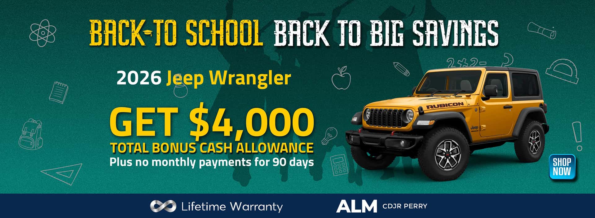 2026 Jeep Wrangler 4000 Cash allowance plus 90 days no monthly payments - ALM CDJR Perry, GA