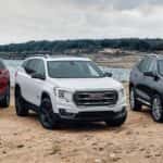Group-of-2023-GMC-Terrain-SUVs-parked-on-beach