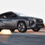 2025 Hyundai Tucson in motion at sunset, ideal for arriving in style at Athens community events.