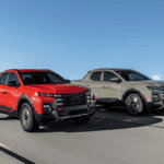 Two 2025 Hyundai Santa Cruz trucks on the move in the desert, built for outdoor adventures around Athens, GA