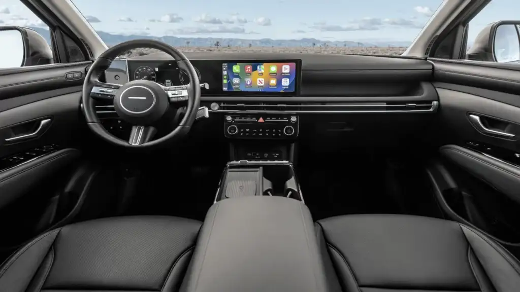 Interior of the 2025 Hyundai Tucson Plug-in Hybrid with Apple CarPlay, seen in Athens, GA