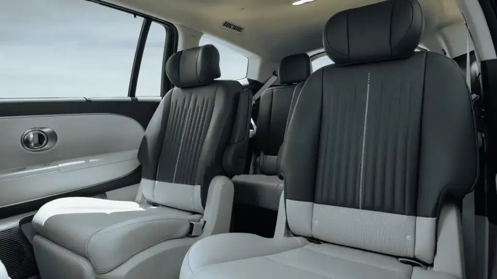 2026 Hyundai IONIQ 9 spacious second-row captain's chairs with black and white leather trim