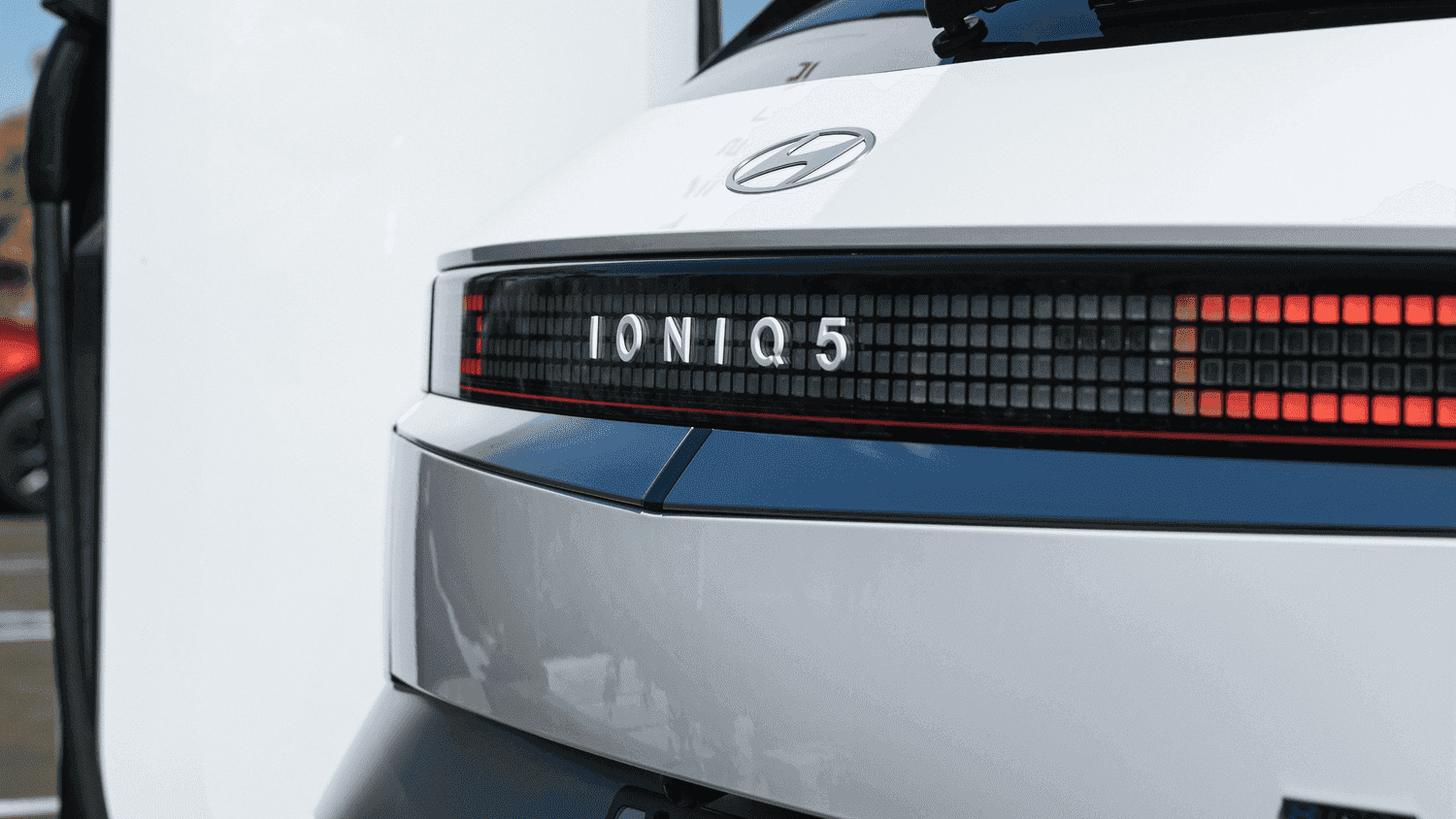 Close-up of the rear lights and IONIQ 5 badge on the 2025 Hyundai IONIQ 5 near Loganville, GA, highlighting its unique pixel-inspired taillight design.