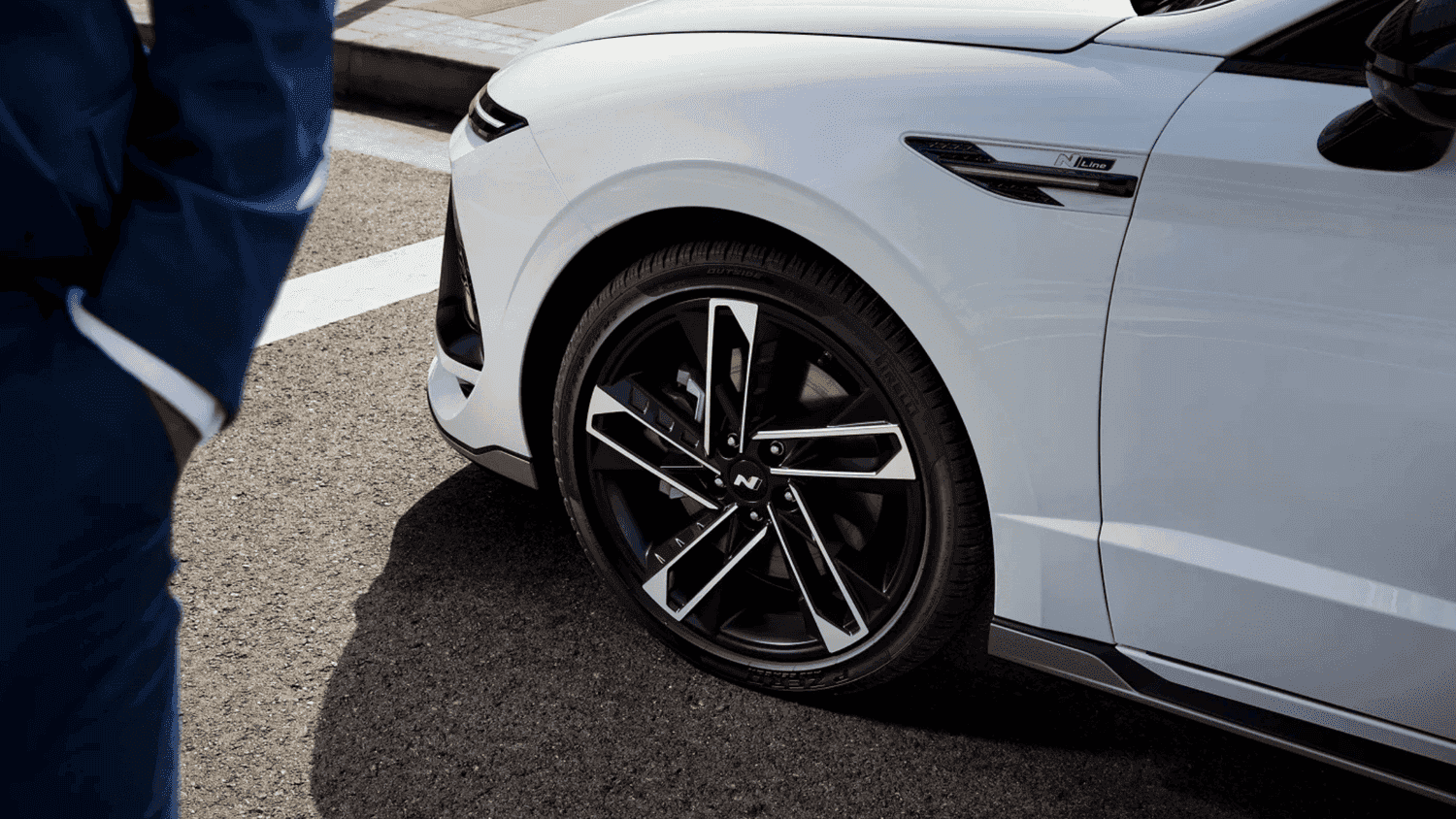 Sporty black and silver alloy wheels of the 2025 Hyundai Sonata N Line captured on Athens, GA pavement.