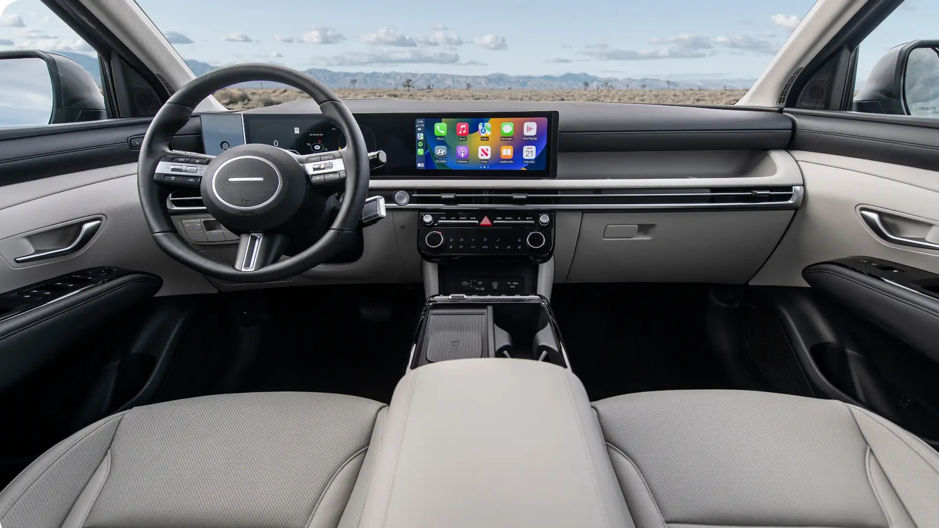2026 Hyundai Tucson interior showing digital cockpit, touchscreen display, and center console layout..