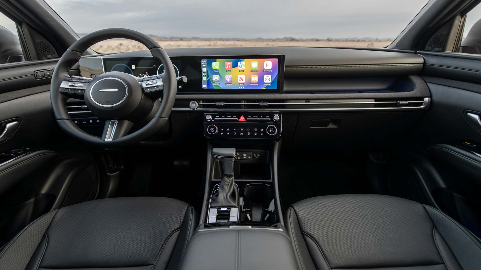 2026 Hyundai Santa Cruz interior with digital display, touchscreen, and center console.