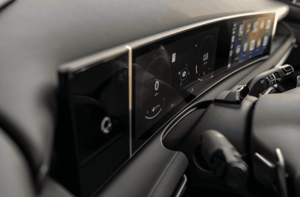 Close-up of 2026 Hyundai Santa Cruz digital instrument cluster with navigation and speed display.