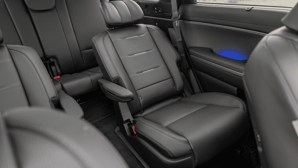 2026 Hyundai Palisade second row captain’s chairs with black leather seating.
