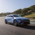 2026 Hyundai IONIQ 5 N performance electric hatchback in motion on track showcasing sporty design and aerodynamic handling.