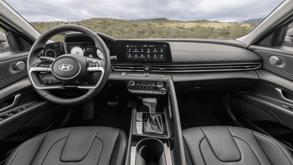 2025 Hyundai Elantra interior showcasing digital instrument cluster and touchscreen display.