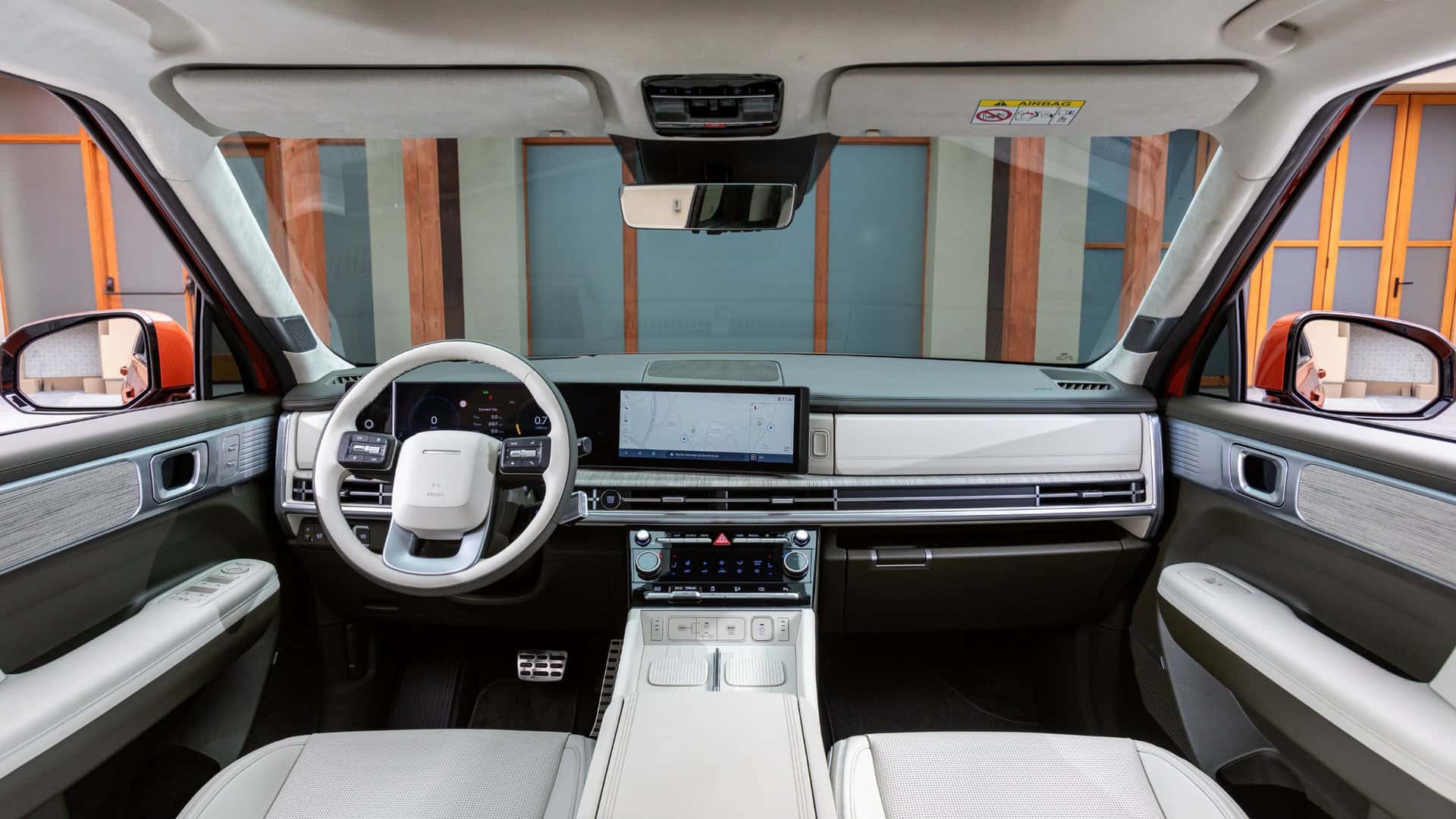 2026 Hyundai Santa Cruz interior cockpit view showing digital instrument cluster, touchscreen infotainment system, and modern center console.