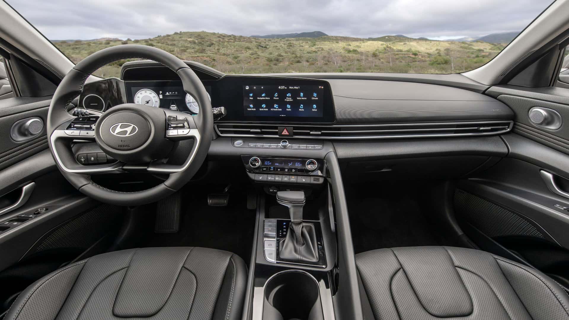 2026 Hyundai Elantra interior dashboard with digital display climate controls and center console.