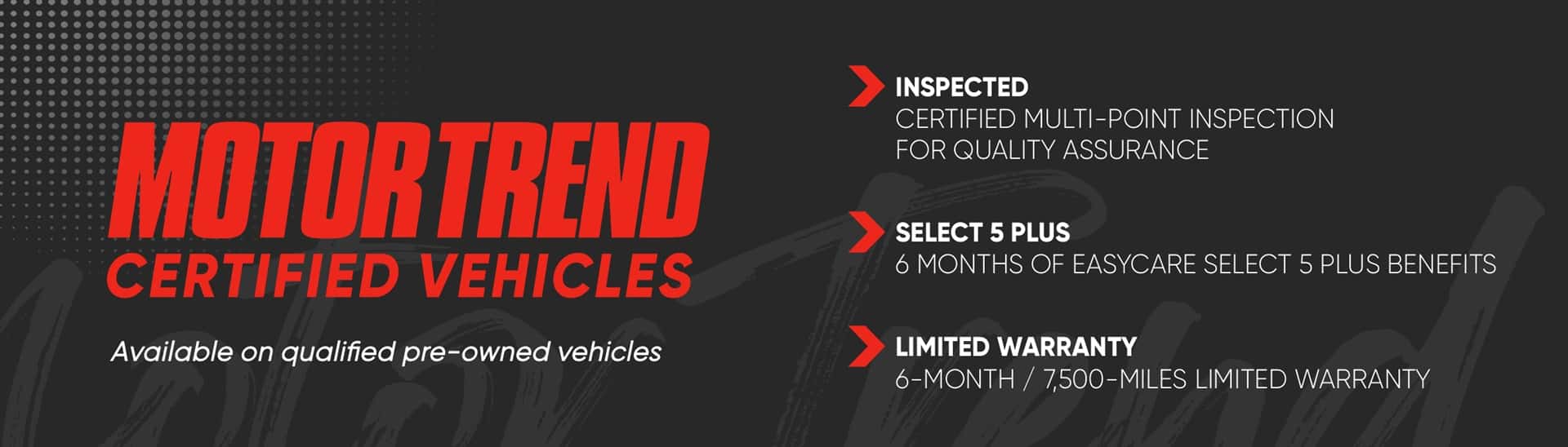 MotorTrend Certified pre-owned vehicles at ALM Hyundai Florence — includes 125-point inspection, 6-month warranty, and 72-hour exchange guarantee
