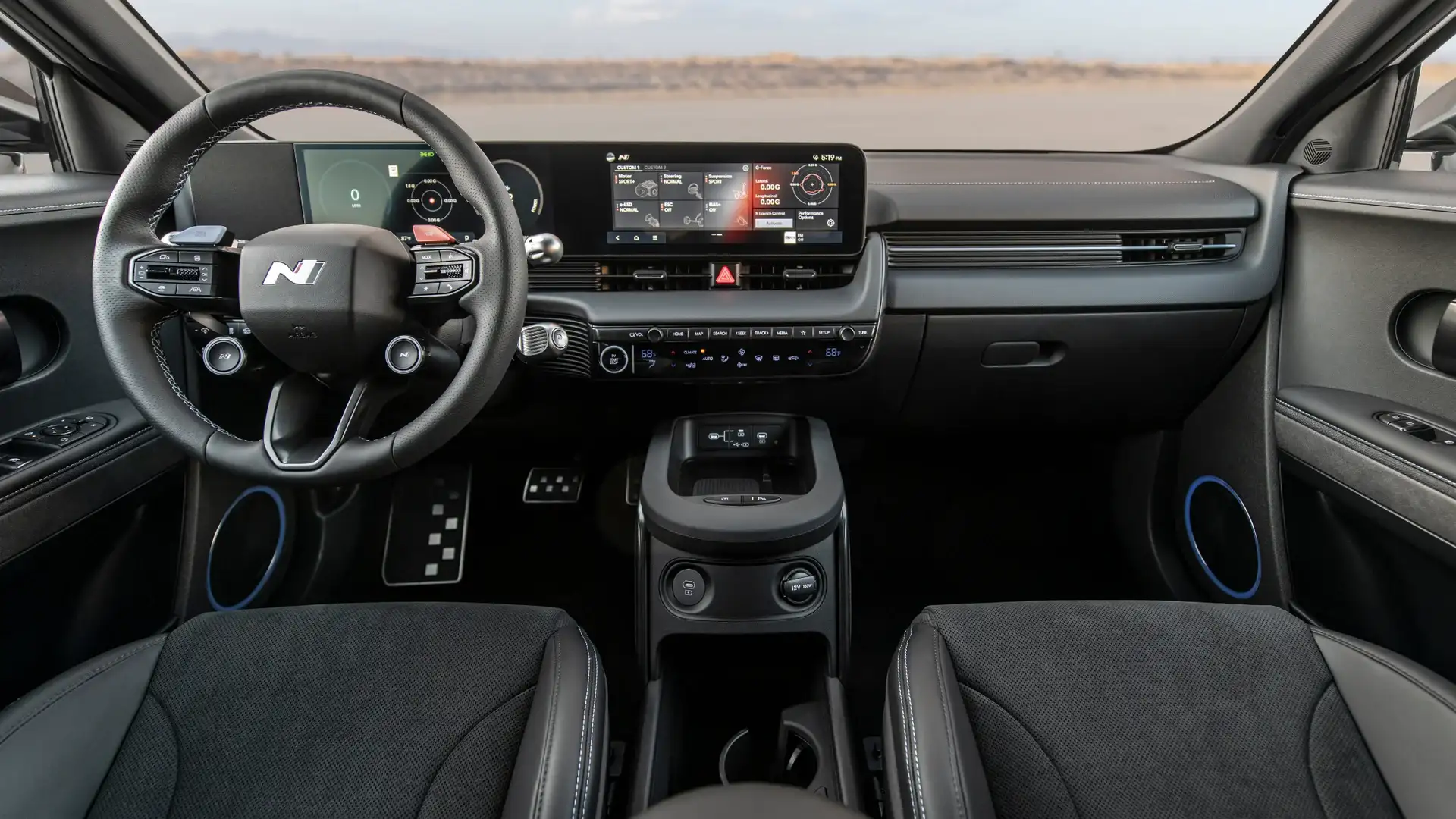 2026 Hyundai IONIQ 5 N performance cabin with N steering wheel, digital display, and drive controls.