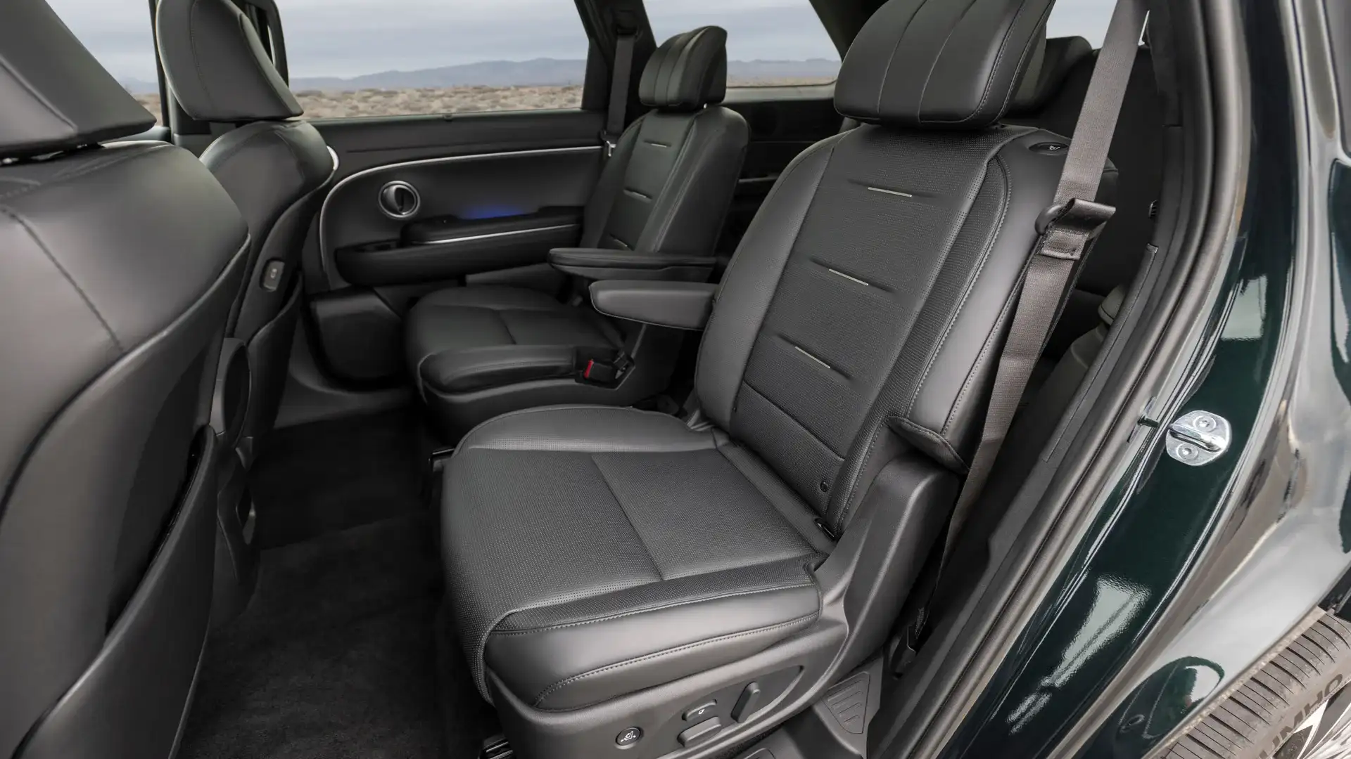 2026 Hyundai Palisade third-row seating with light upholstery, headrests, and rear cabin space.