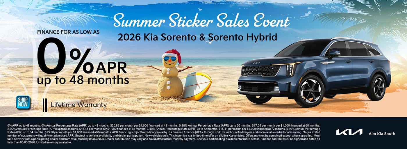 2026 Sorento ICE & Hybrid 0% 48 months ALM Kia South