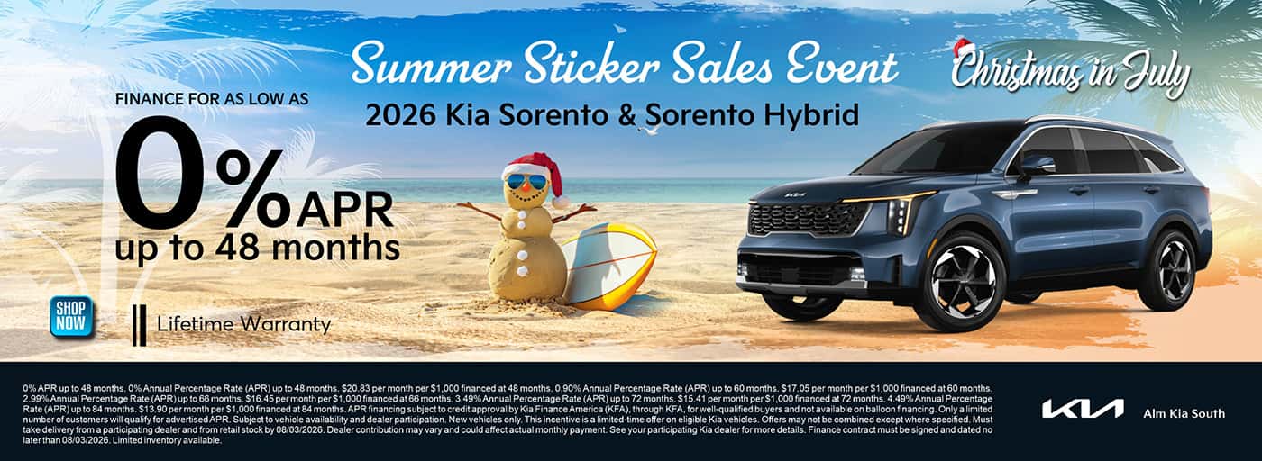 2026 Sorento ICE & Hybrid 0% 48 months ALM Kia South