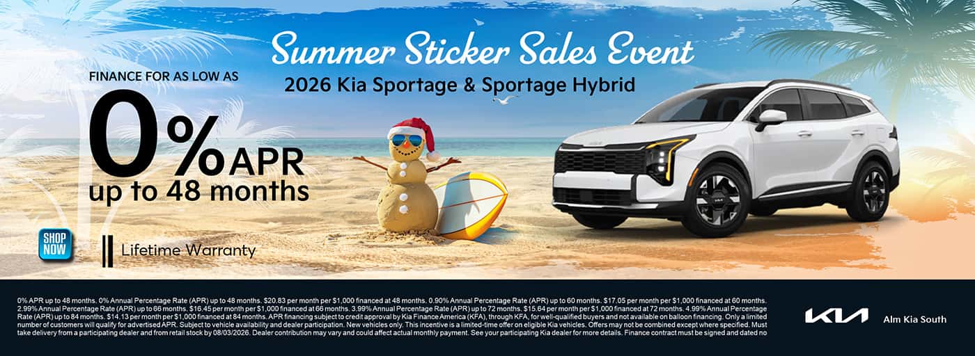 2026 Kia Sportage IC & Hybrid 0% for 48 months. ALM Kia South