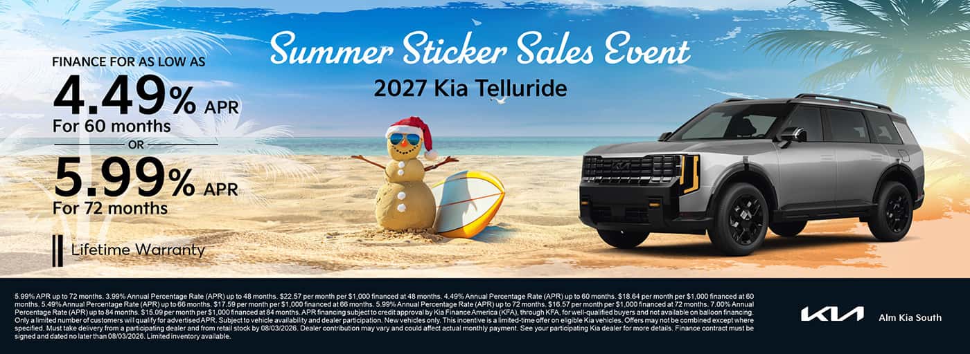 2027 Kia Telluride 5.99% for 72 months. ALM Kia South