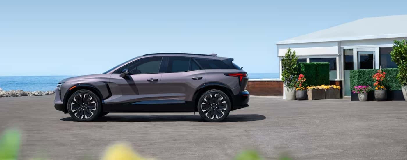 A grey 2025 Chevy Blazer EV is shown after visiting a Chevy dealer near Newton.