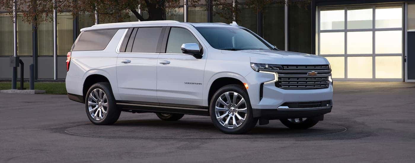 White 2021 Chevy Suburban parked at an angle