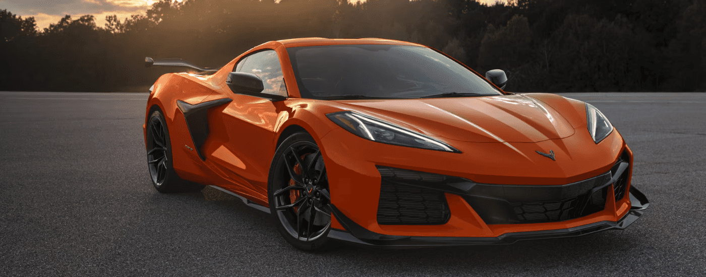 Orange 2026 Chevy Corvette Z06 parked at an angle