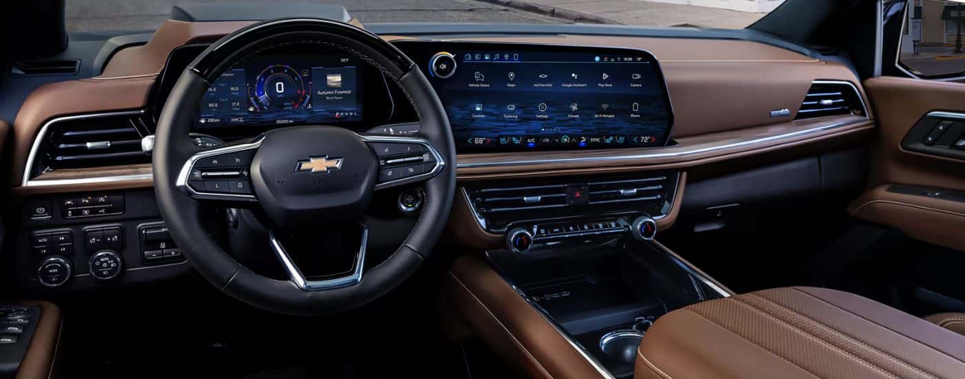2026 Chevy Suburban brown interior with dashboard display