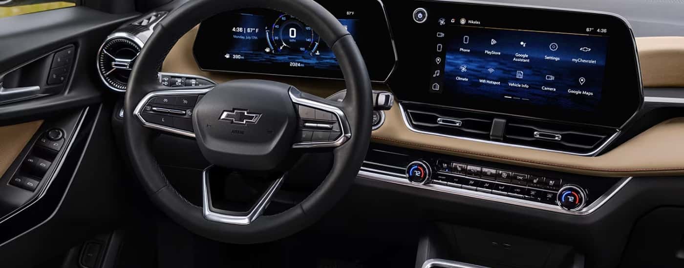 Infotainment display and steering in a 2026 Chevy Equinox ACTIV.