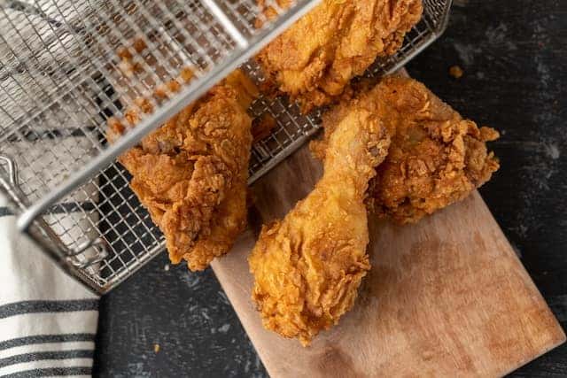 Fried chicken on stainless steel tray