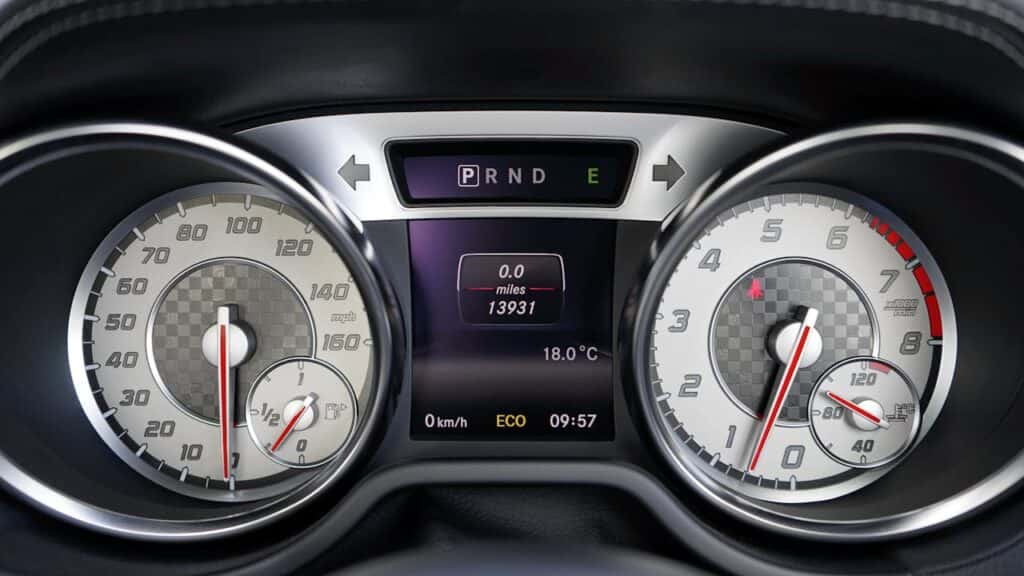 nissan eco mode on black speedometer