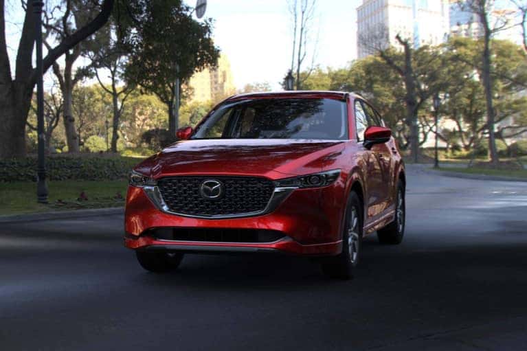 Front-View-of-a-Red-CX-5-Driving