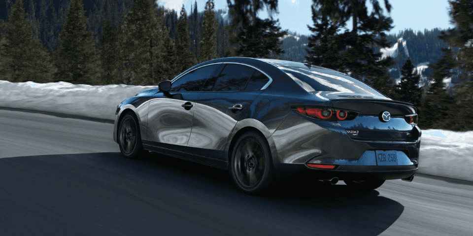 A Mazda lease vehicle on the road