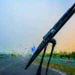 Windshield wipers on a rainy day freshly installed by a Mazda service technician