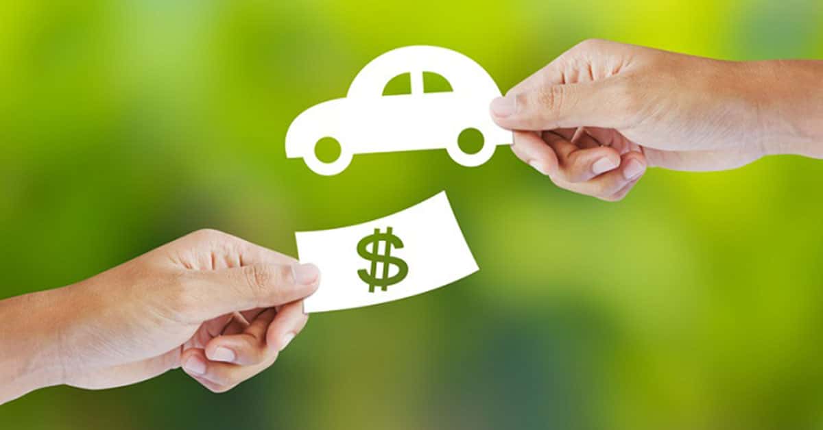 2D car and cash exchanging hands during a car trade-in