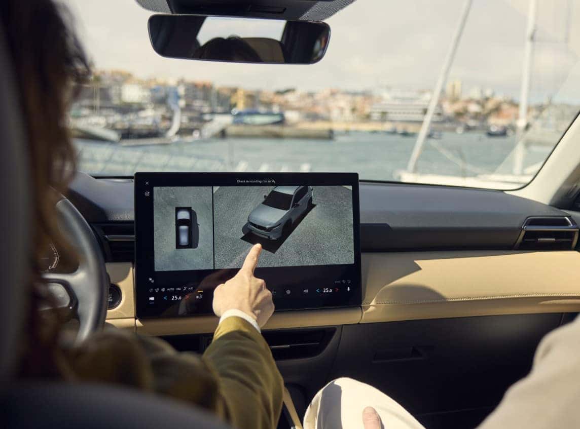 Dashboard of the 2026 Mazda CX-5 2.5 S Premium Plus displaying the 15.6-inch center touchscreen and 360-degree view monitor